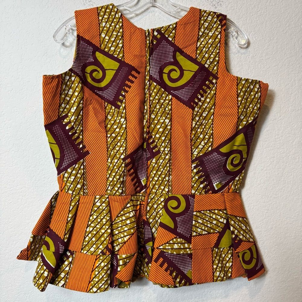 Handmade Vibrant Yellow Lace and Orange Women's Fitted Top Sz L see measurements - Picture 5 of 9